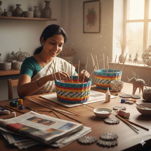 Newspaper roll craft class by  Saksham HOBBY