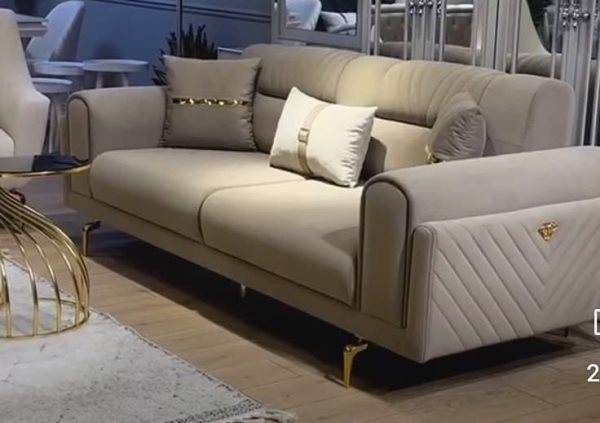 Modern Fabric Sofa with Golden Detailing