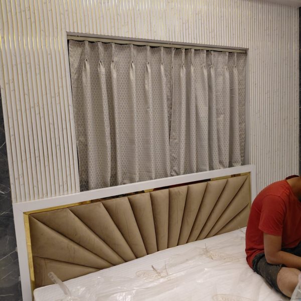 Luxury Upholstered Bed with Sunburst Headboa